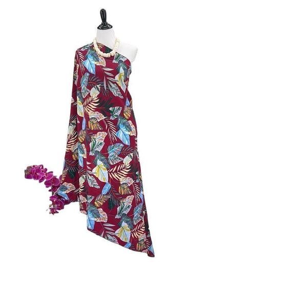 Red Blue Green Tropical Foliage MAXI SARONG Kīkepa Pareo Beach Wrap Skirt - Picture 4 of 6